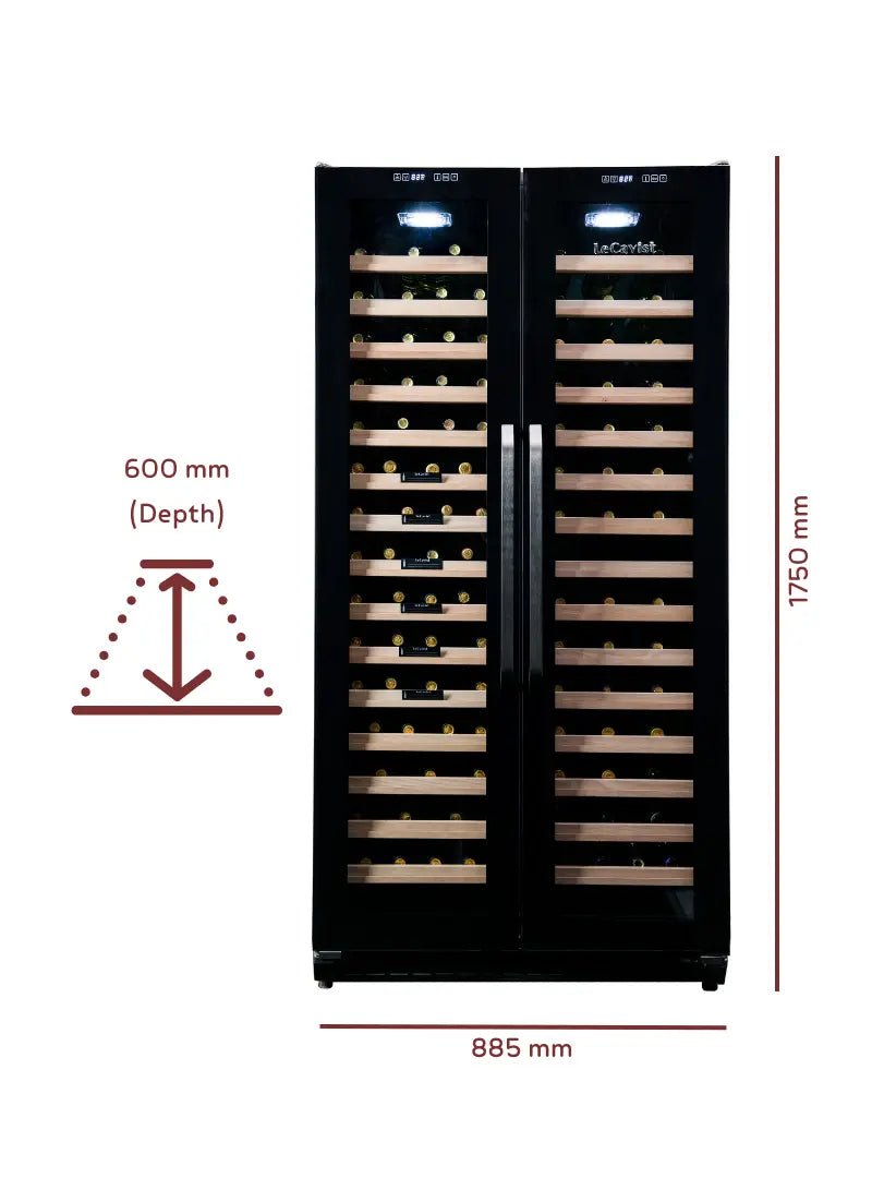 LECAVIST - 188 Bottle - Dual Zone Side by Side - Black Wine Cabinet (LCS200VN2Z2D) - LeCavist NZ