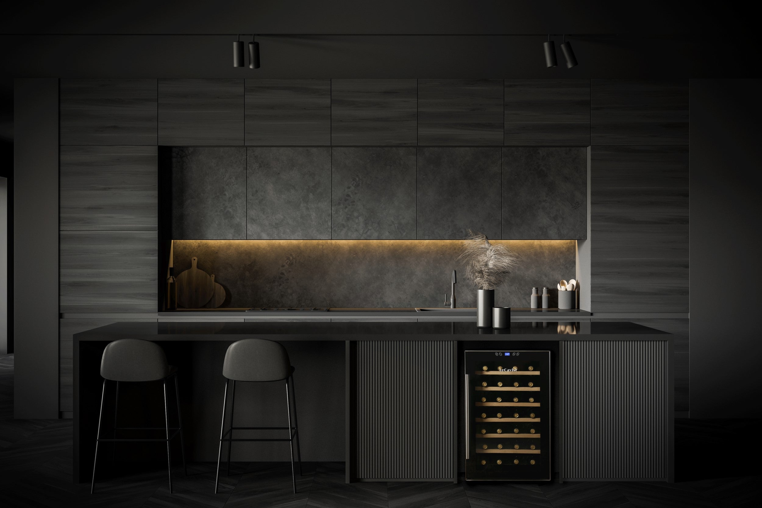 LeCavist Small wine cabinet laying under the table which can solve your space issue with ease. 