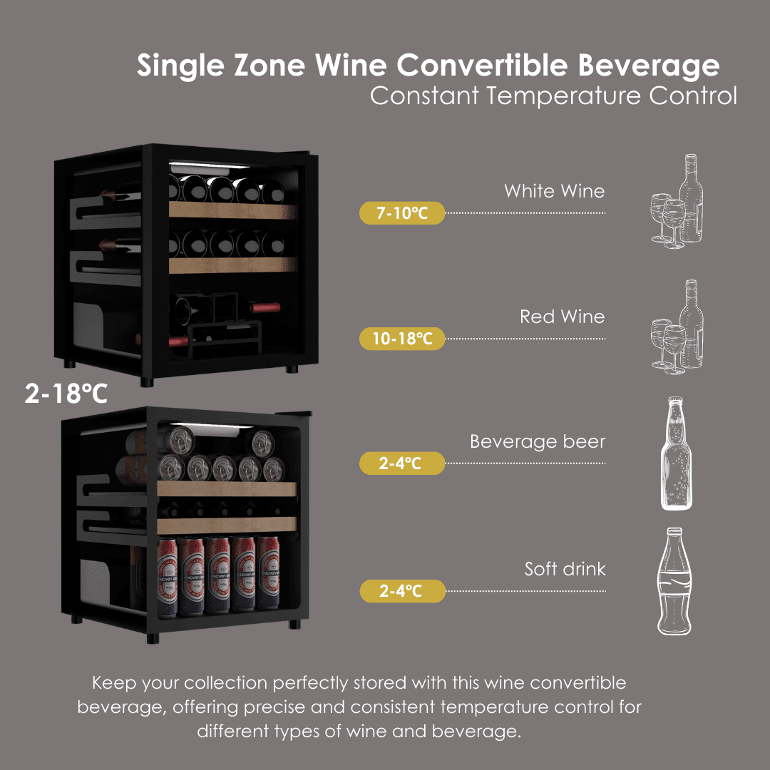 DETAILS: LECAVIST Beverage Fridge - 14 Bottle - Single Zone - Freestanding - Black (LEK14PV) - Freestanding - LeCavist Wine Cabinets