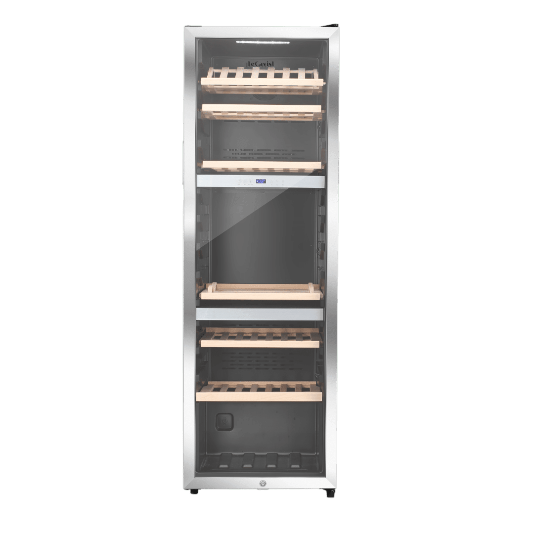 PRODUCT: LECAVIST Wine Cabinet - 140 Bottle - Triple Zone - Freestanding - Stainless Steel (LEK1403ZPVX) - Freestanding - LeCavist Wine Cabinets