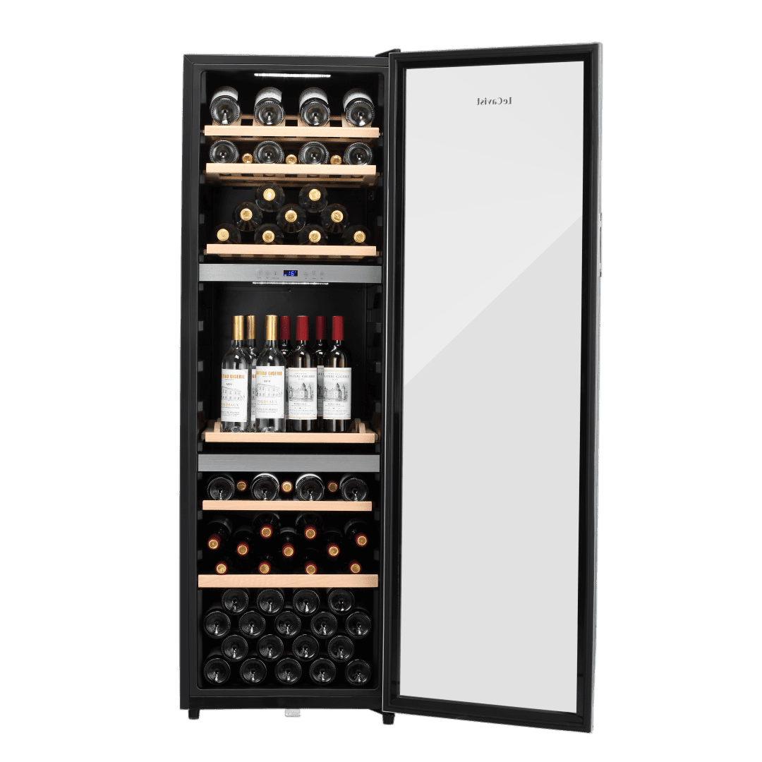 PRODUCT: LECAVIST Wine Cabinet - 140 Bottle - Triple Zone - Freestanding - Stainless Steel (LEK1403ZPVX) - Freestanding - LeCavist Wine Cabinets
