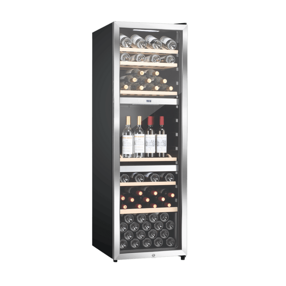 PRODUCT: LECAVIST Wine Cabinet - 140 Bottle - Triple Zone - Freestanding - Stainless Steel (LEK1403ZPVX) - Freestanding - LeCavist Wine Cabinets