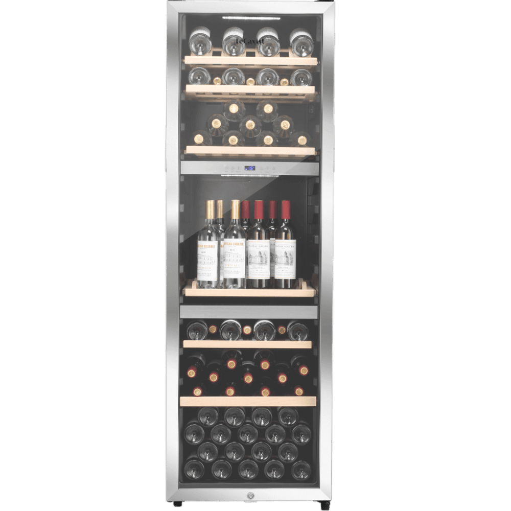 PRODUCT: LECAVIST Wine Cabinet - 140 Bottle - Triple Zone - Freestanding - Stainless Steel (LEK1403ZPVX) - Freestanding - LeCavist Wine Cabinets
