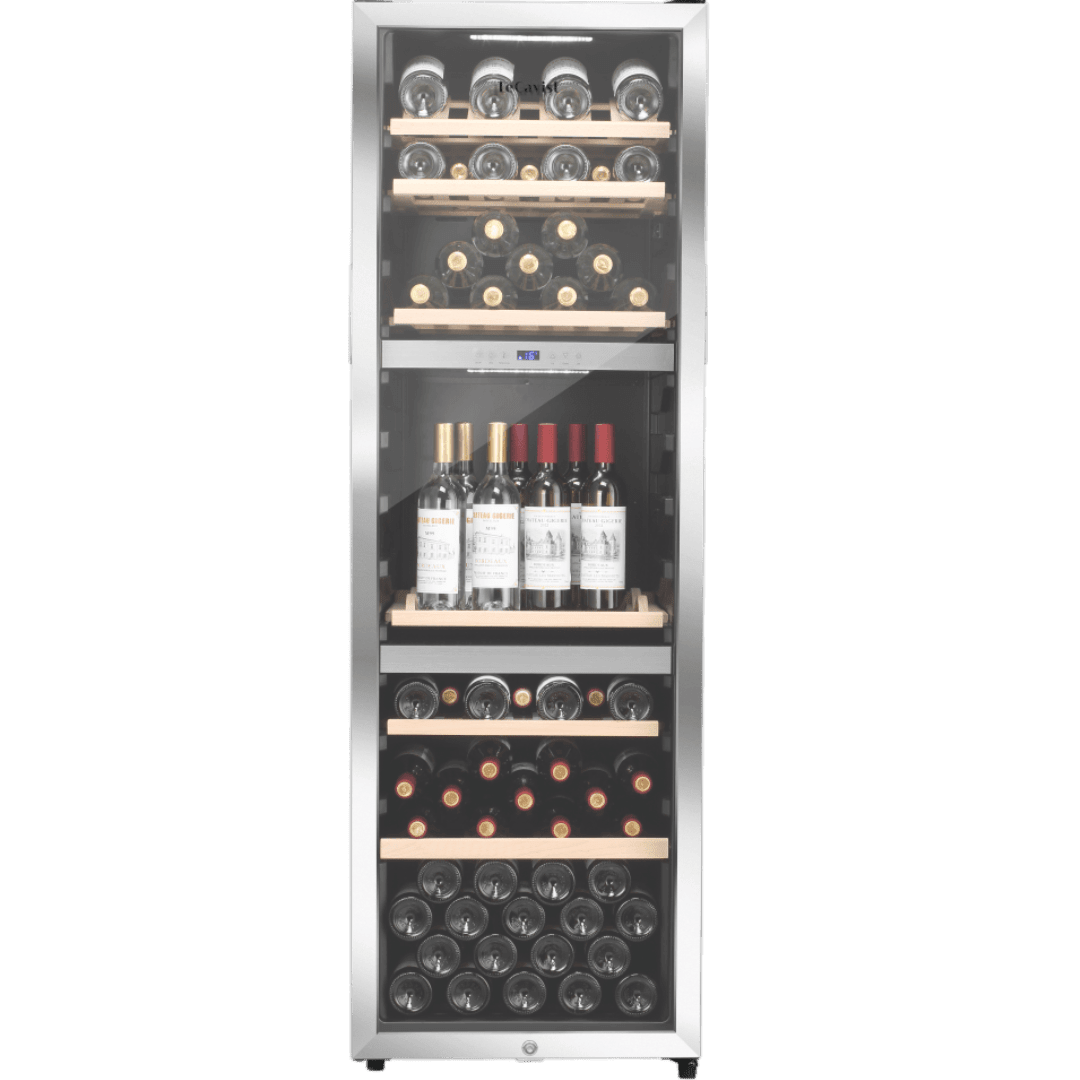 PRODUCT: LECAVIST Wine Cabinet - 140 Bottle - Triple Zone - Freestanding - Stainless Steel (LEK1403ZPVX) - Freestanding - LeCavist Wine Cabinets