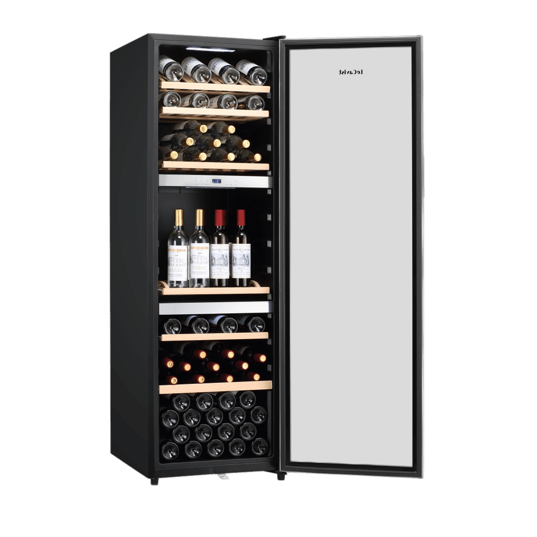 PRODUCT: LECAVIST Wine Cabinet - 140 Bottle - Triple Zone - Freestanding - Stainless Steel (LEK1403ZPVX) - Freestanding - LeCavist Wine Cabinets