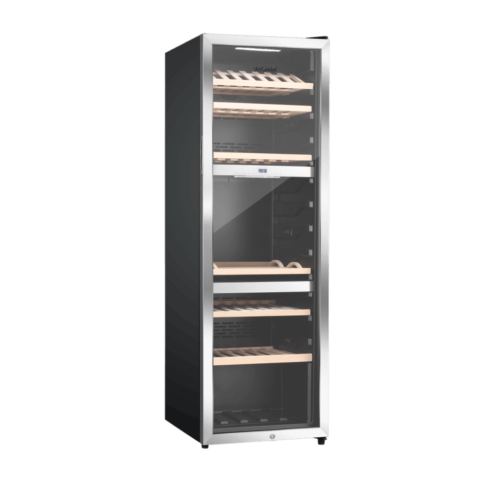 PRODUCT: LECAVIST Wine Cabinet - 140 Bottle - Triple Zone - Freestanding - Stainless Steel (LEK1403ZPVX) - Freestanding - LeCavist Wine Cabinets