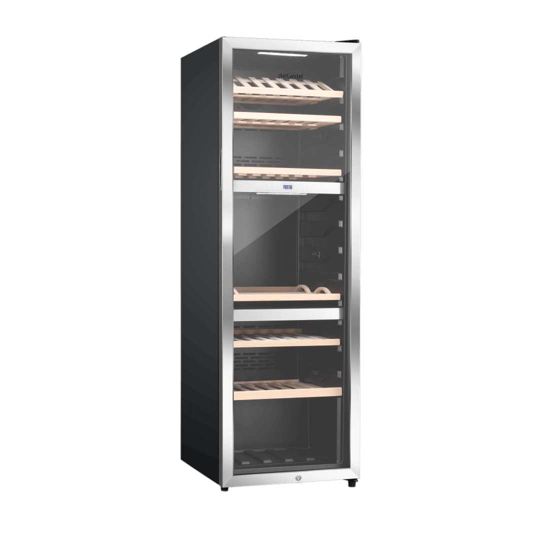 PRODUCT: LECAVIST Wine Cabinet - 140 Bottle - Triple Zone - Freestanding - Stainless Steel (LEK1403ZPVX) - Freestanding - LeCavist Wine Cabinets