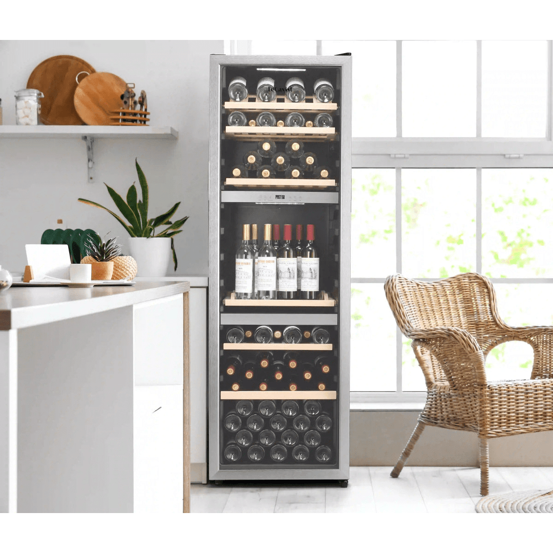 LIFESTYLE: LECAVIST Wine Cabinet - 140 Bottle - Triple Zone - Freestanding - Stainless Steel (LEK1403ZPVX) - Freestanding - LeCavist Wine Cabinets