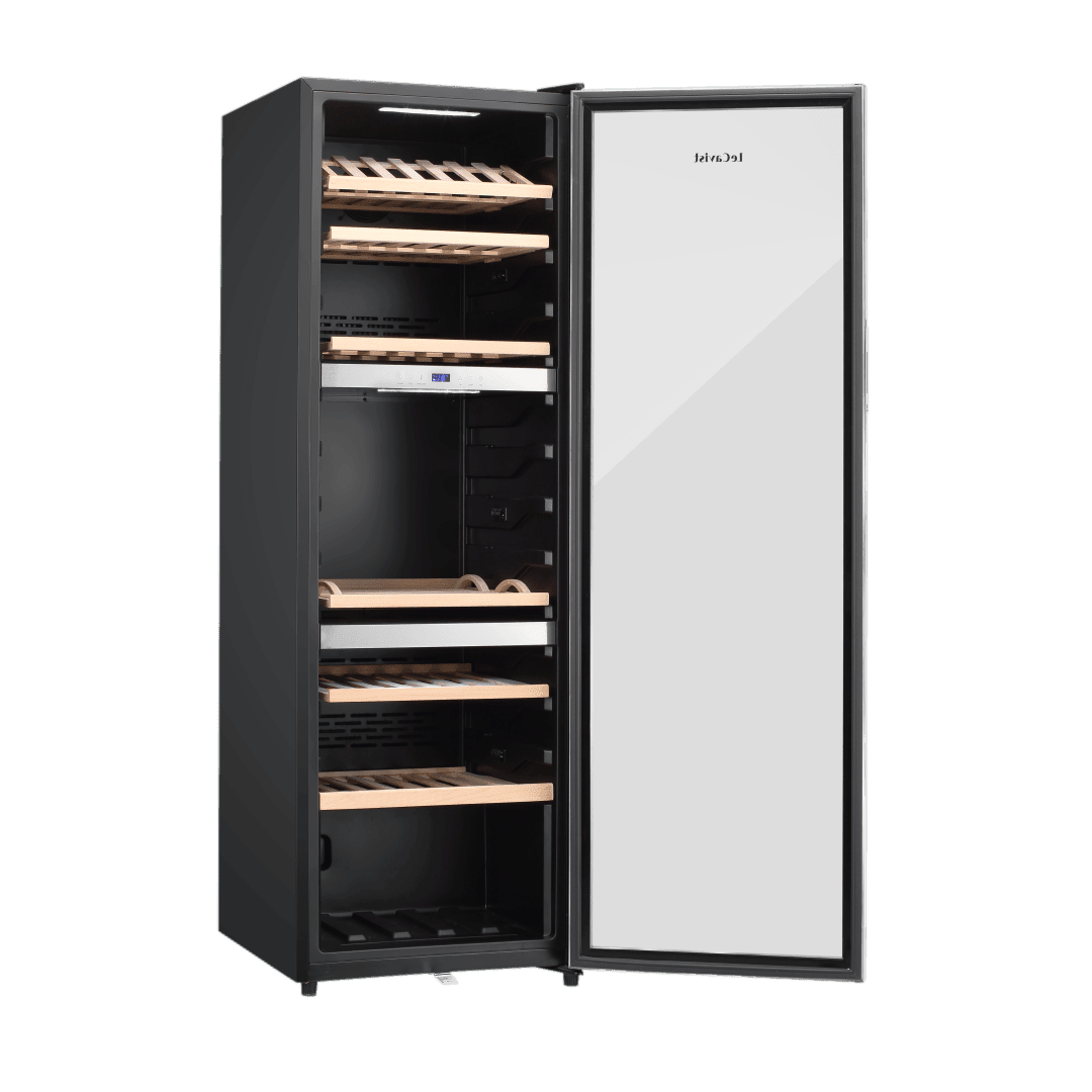 PRODUCT: LECAVIST Wine Cabinet - 140 Bottle - Triple Zone - Freestanding - Stainless Steel (LEK1403ZPVX) - Freestanding - LeCavist Wine Cabinets