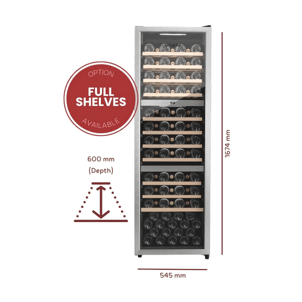 PRODUCT: LECAVIST Wine Cabinet - 140 Bottle - Triple Zone - Freestanding - Stainless Steel (LEK1403ZPVX) - Freestanding - LeCavist Wine Cabinets