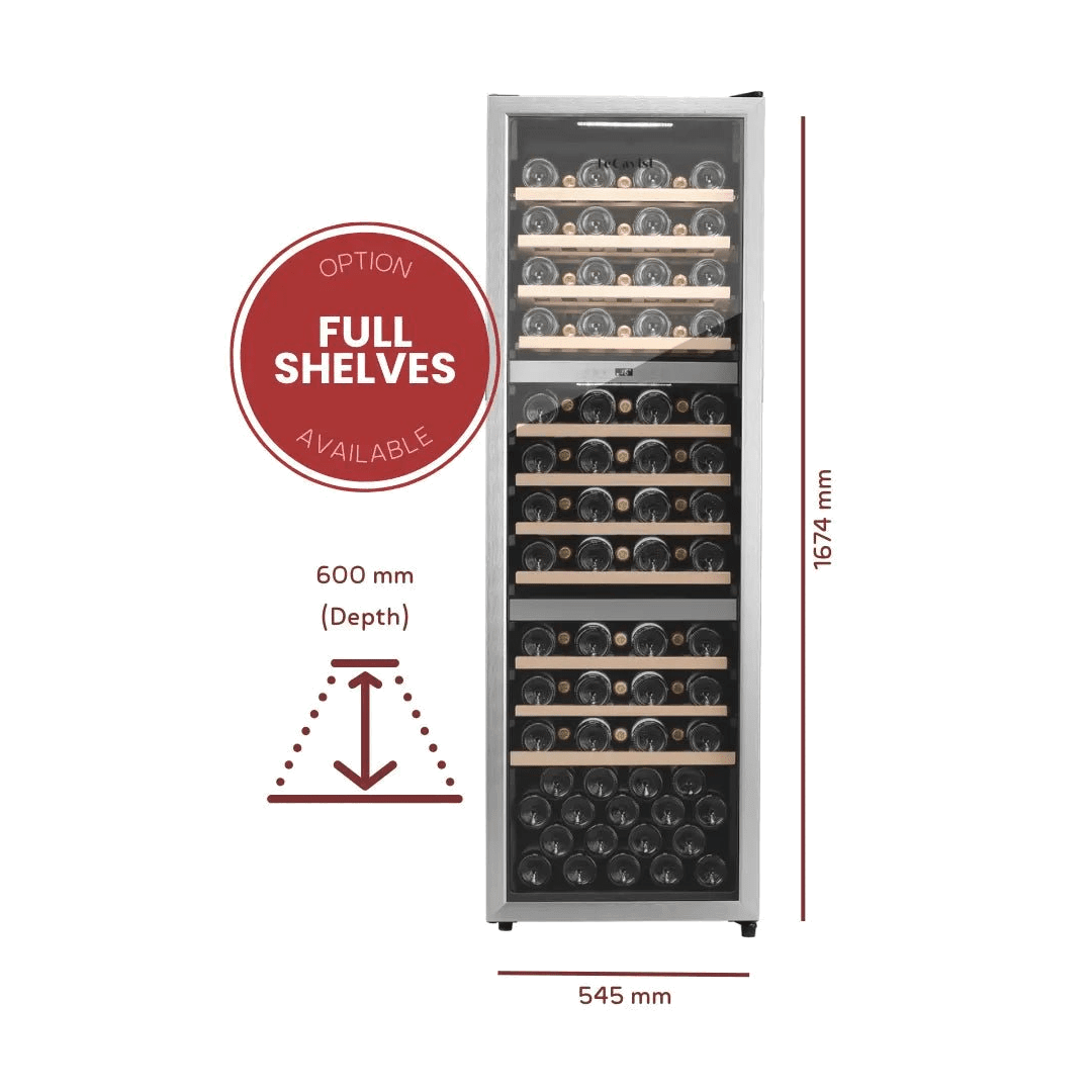 PRODUCT: LECAVIST Wine Cabinet - 140 Bottle - Triple Zone - Freestanding - Stainless Steel (LEK1403ZPVX) - Freestanding - LeCavist Wine Cabinets