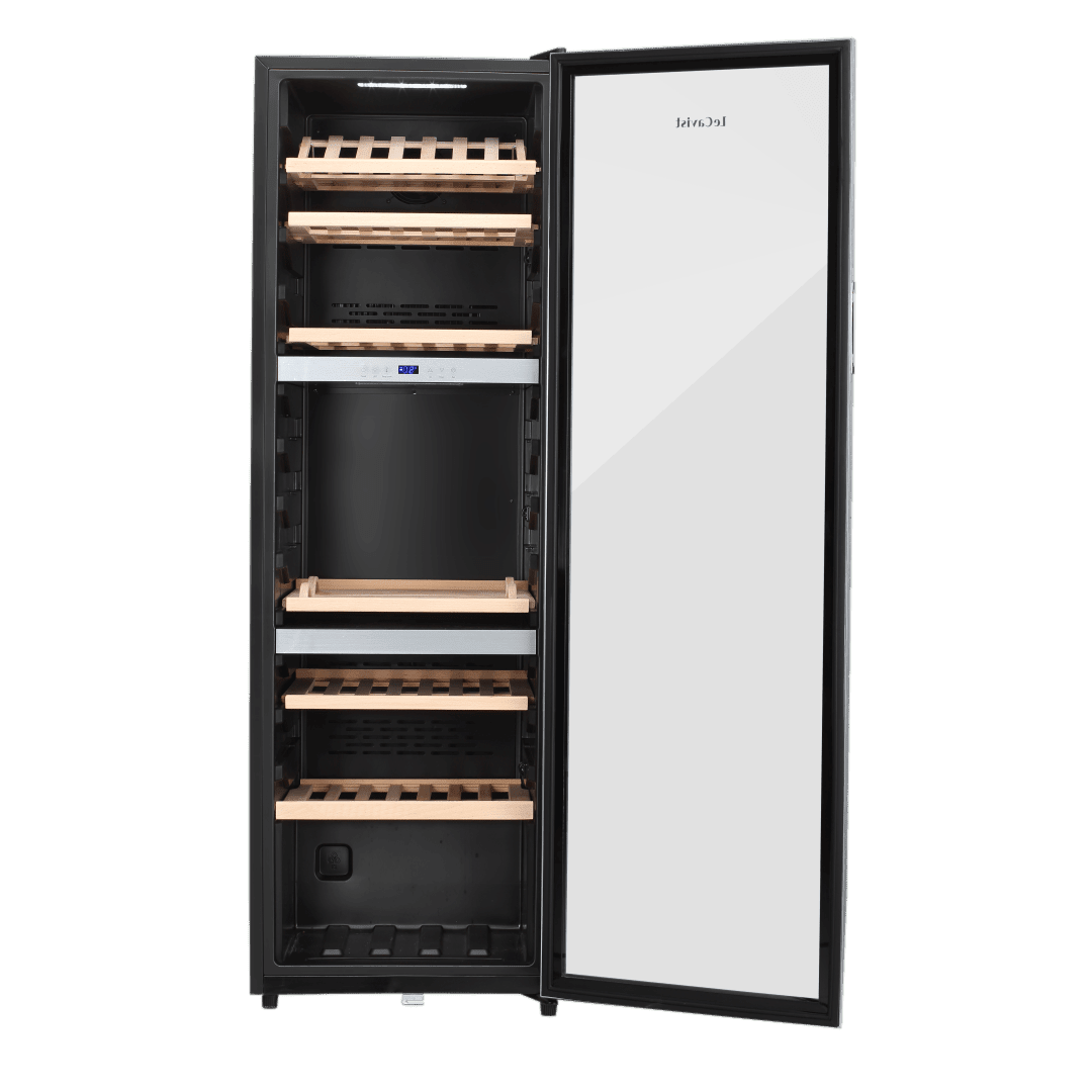 PRODUCT: LECAVIST Wine Cabinet - 140 Bottle - Triple Zone - Freestanding - Stainless Steel (LEK1403ZPVX) - Freestanding - LeCavist Wine Cabinets