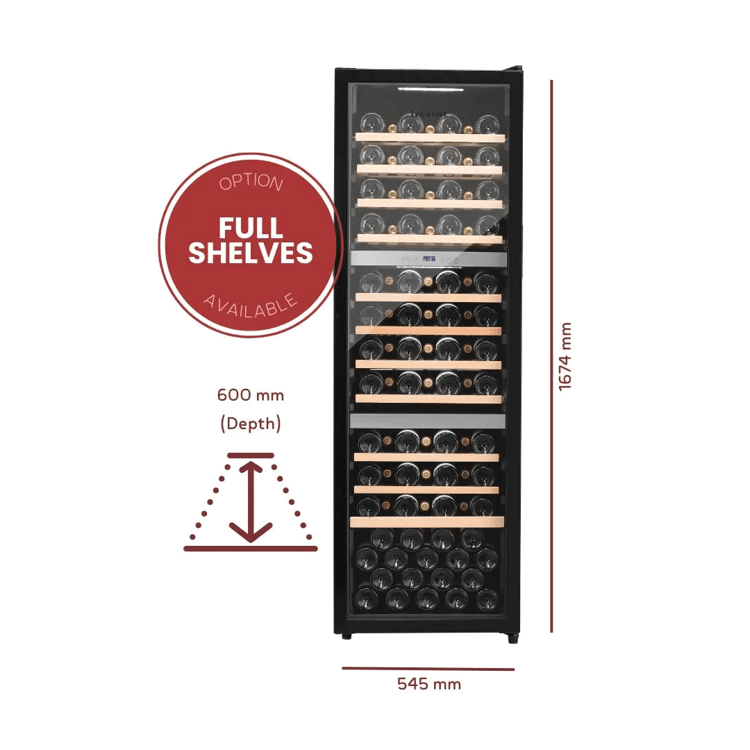 PRODUCT: LECAVIST Wine Cabinet - 140 Bottle - Triple Zone - Freestanding - Black (LEK1403ZPV) - Freestanding - LeCavist Wine Cabinets