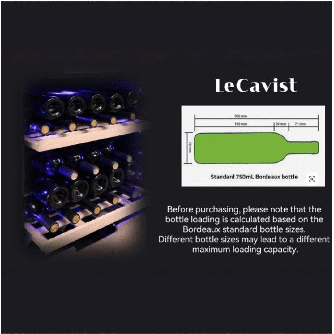 DETAILS: LECAVIST Wine Cabinet - 168 Bottle - Single Zone - Freestanding - Black (LEK168PV) PRE-ORDER - Freestanding - LeCavist Wine Cabinets