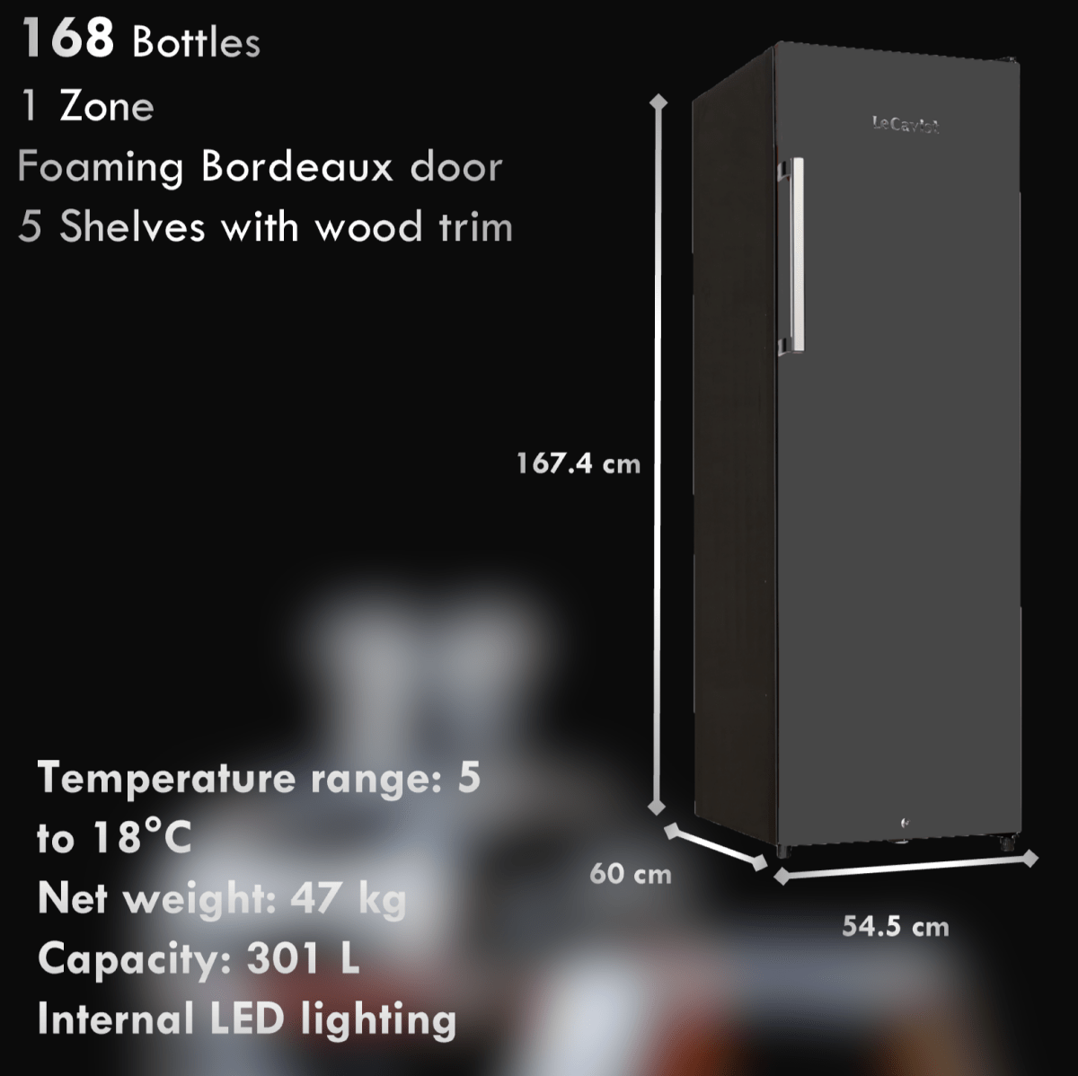 168 Bottle - Single Zone Wine Fridge (LKV168PNDX) - LeCavist NZ