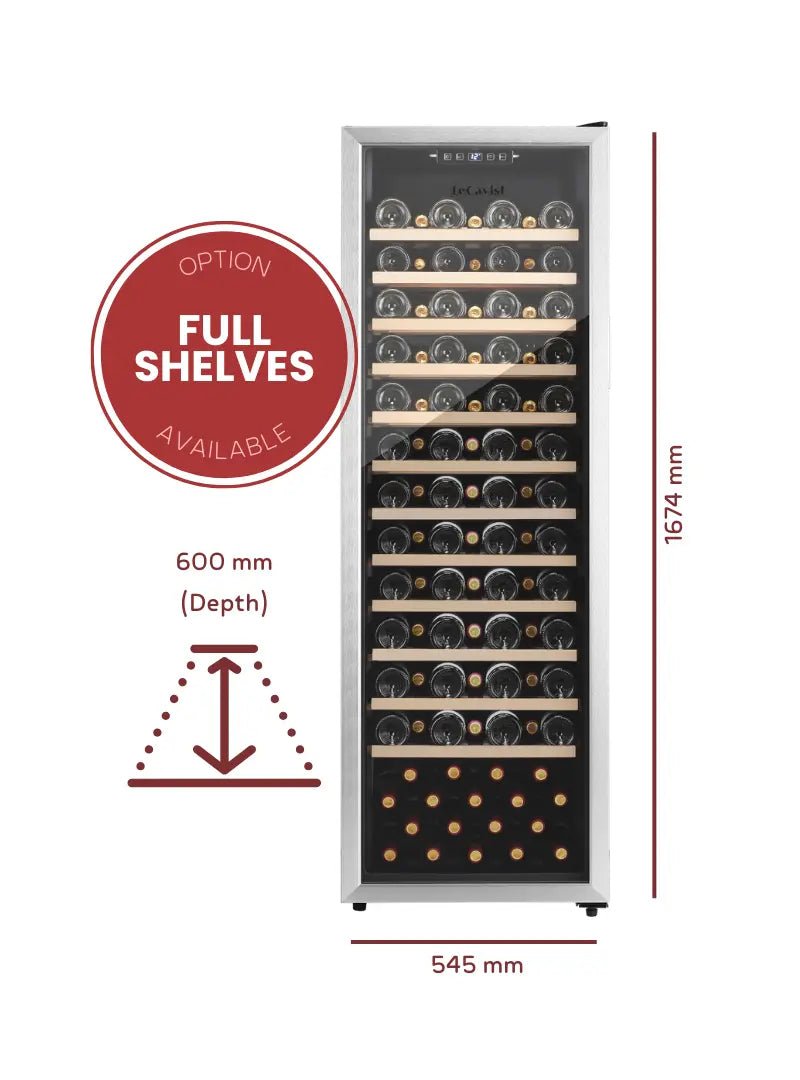 LECAVIST - 168 Bottle - Single Zone - Wine Fridge Cabinet (LEK168PVX) - LeCavist NZ