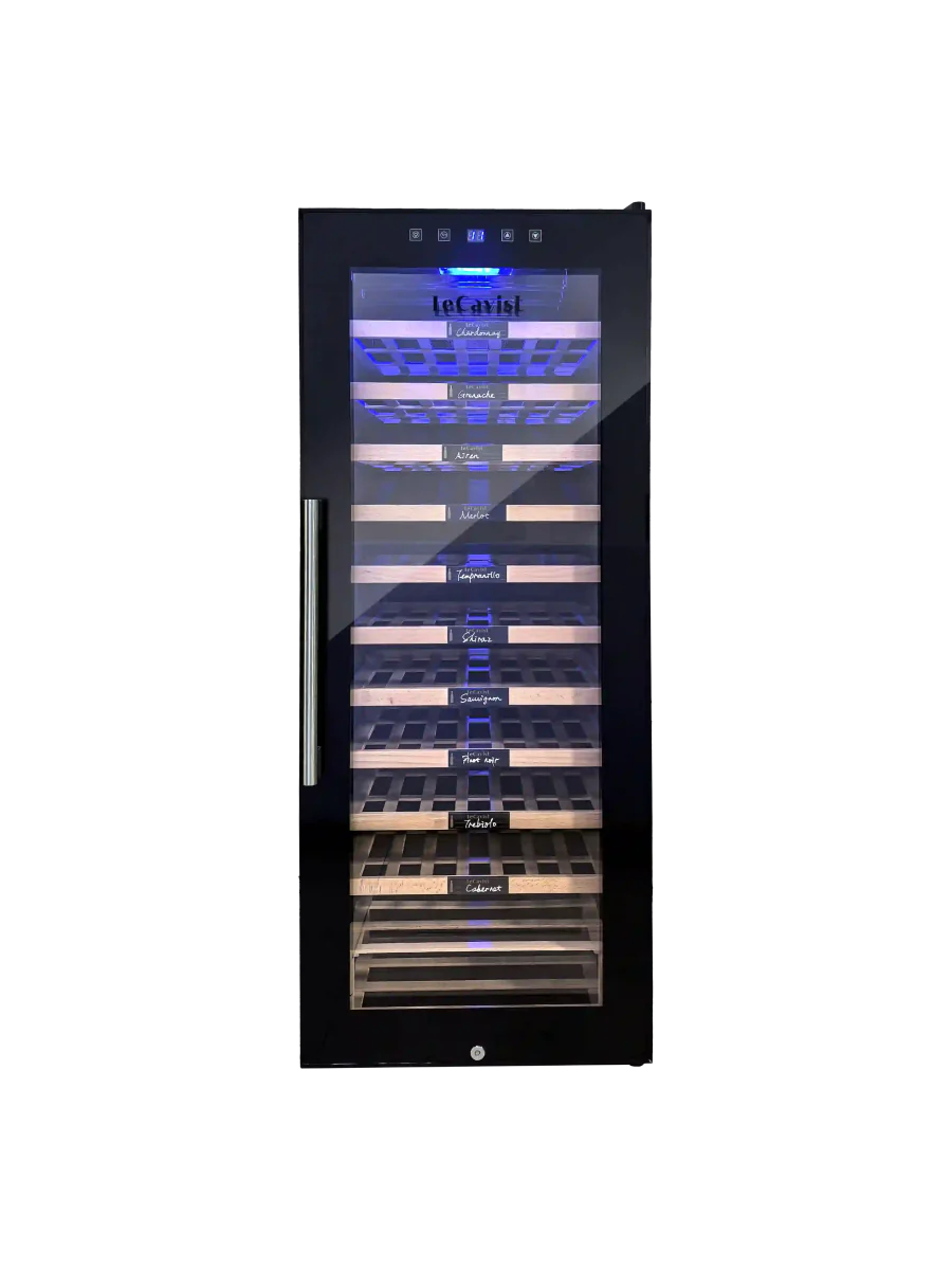 LECAVIST 76 Bottle Wine Cabinet Single Zone Black Full Shelves LCS100VNFS - Freestanding - Lecavist