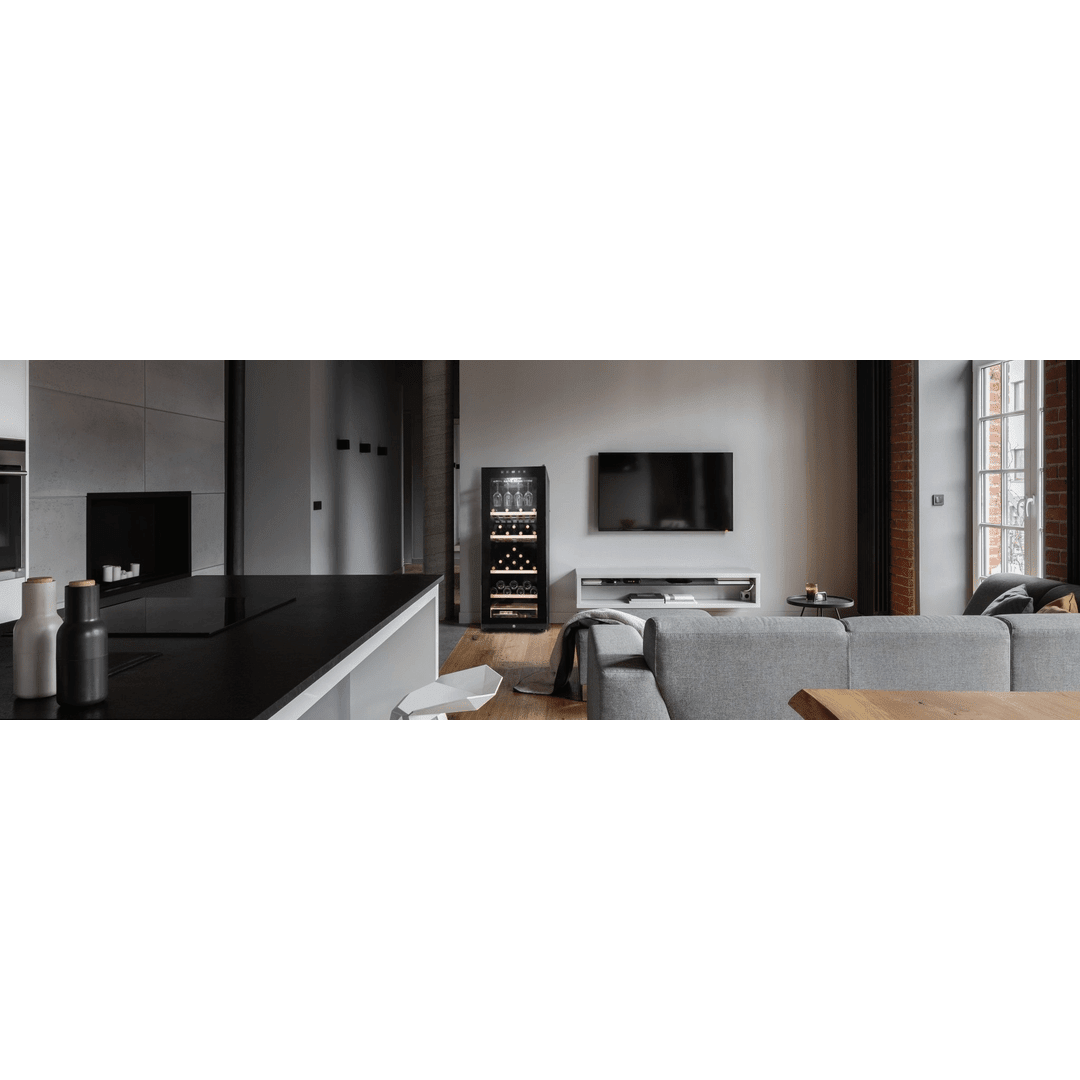LIFESTYLE: LECAVIST Wine Cabinet - 97 Bottle - Single Zone - Freestanding - Black (LCS100VN) PRE-ORDER - Freestanding - LeCavist Wine Cabinets