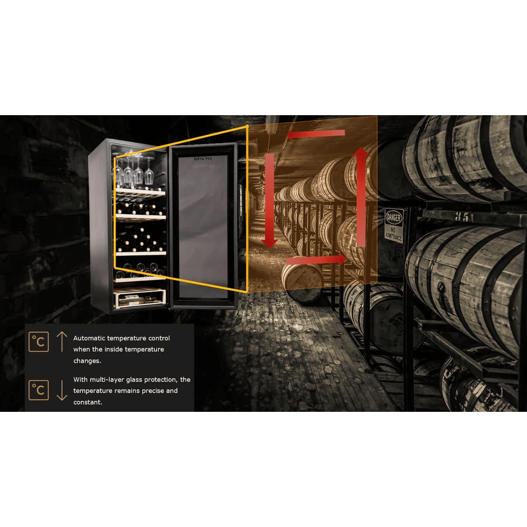 DETAILS: LECAVIST Wine Cabinet - 97 Bottle - Single Zone - Freestanding - Black (LCS100VN) PRE-ORDER - Freestanding - LeCavist Wine Cabinets