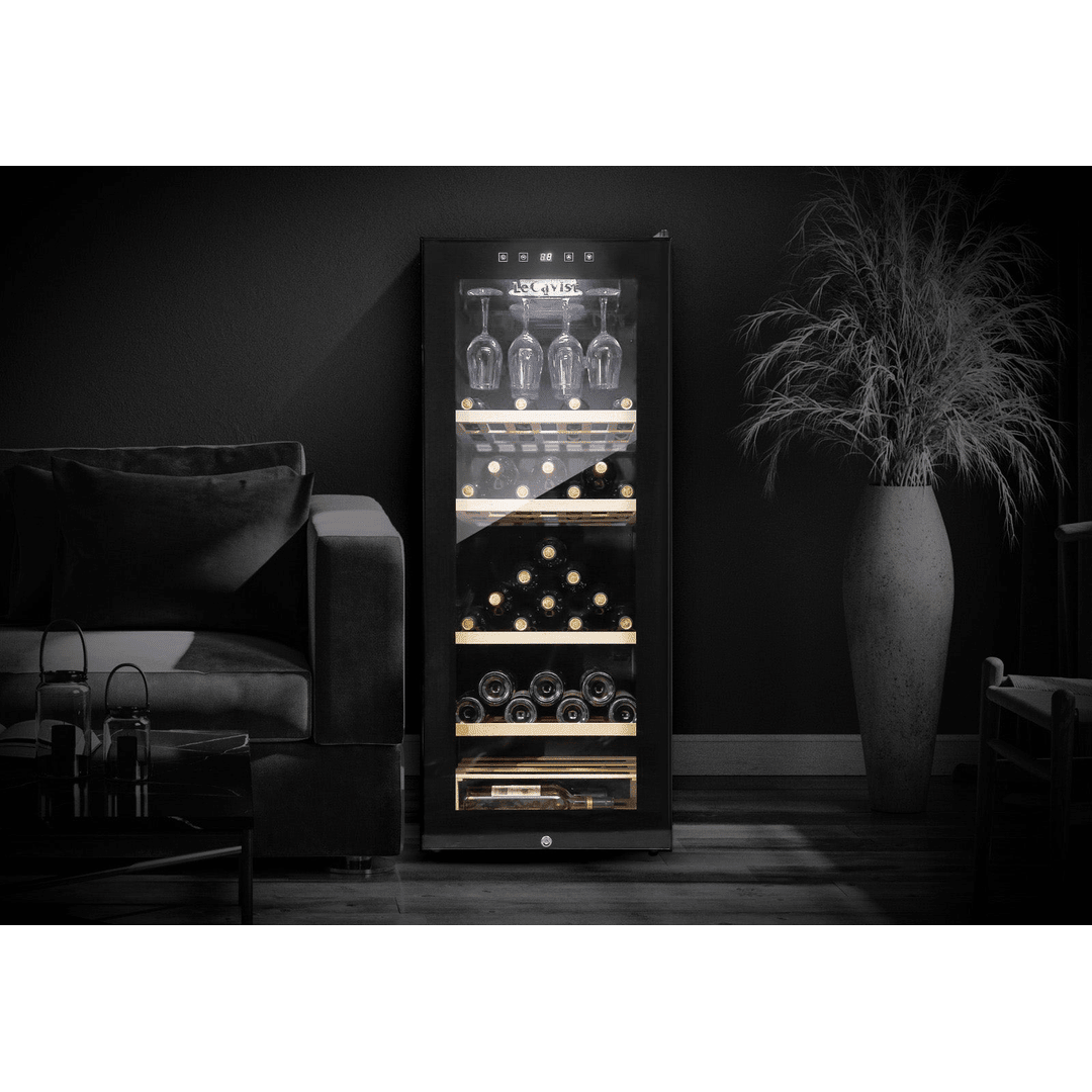 LIFESTYLE: LECAVIST Wine Cabinet - 97 Bottle - Single Zone - Freestanding - Black (LCS100VN) PRE-ORDER - Freestanding - LeCavist Wine Cabinets
