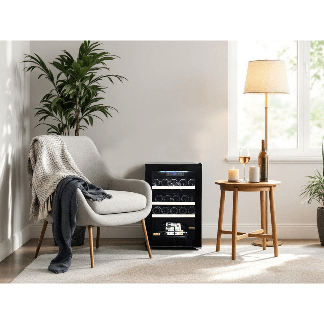 LIFESTYLE: LECAVIST Beverage Fridge - 21 Bottle - Single Zone - Freestanding - Black (LEK21PV) Pre-Order - Freestanding - LeCavist Wine Cabinets