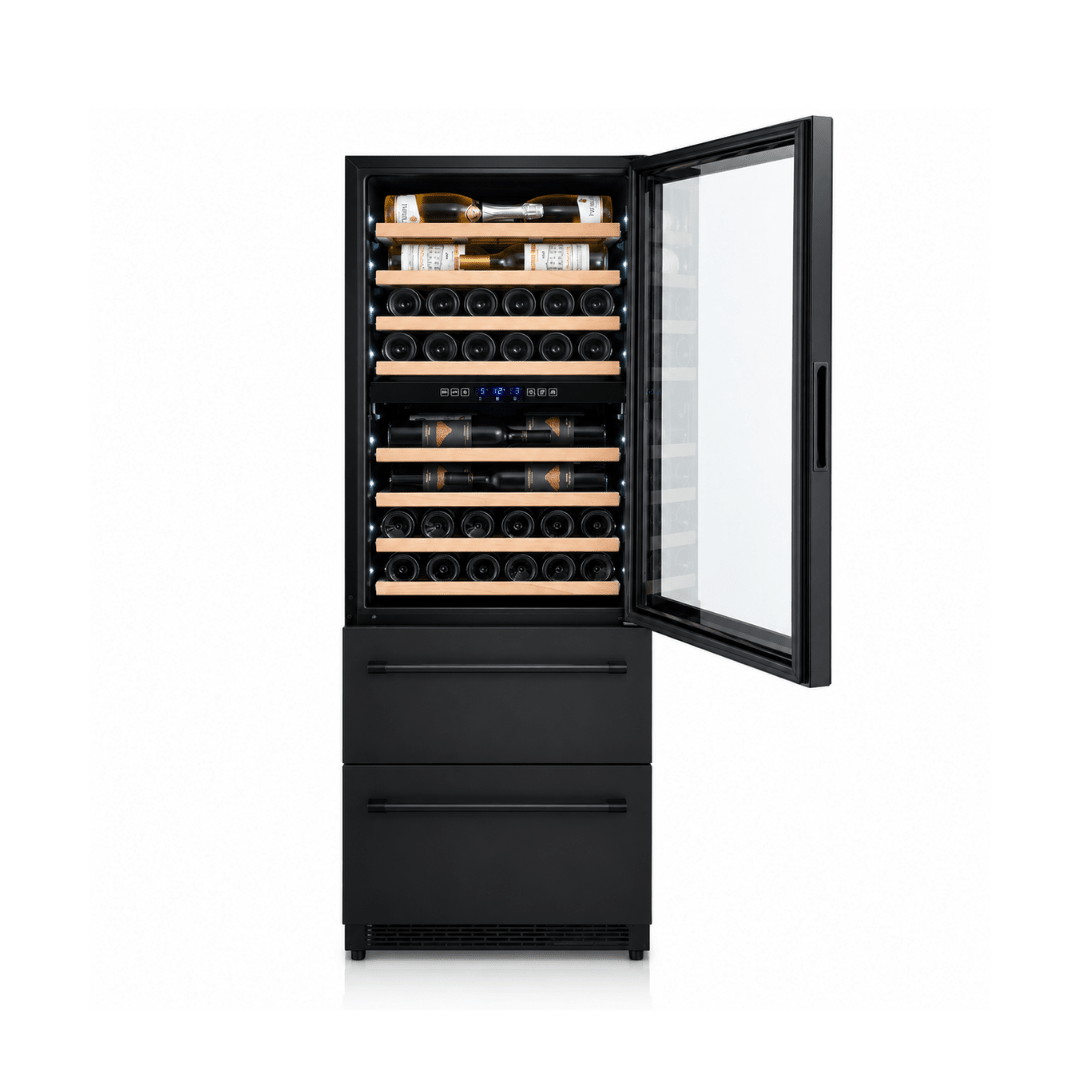 LECAVIST Wine Cabinet - 133 Bottle - Triple Zone with Beverage Drawers - Built-in - Black (LCS458VN2DP) - LeCavist NZ