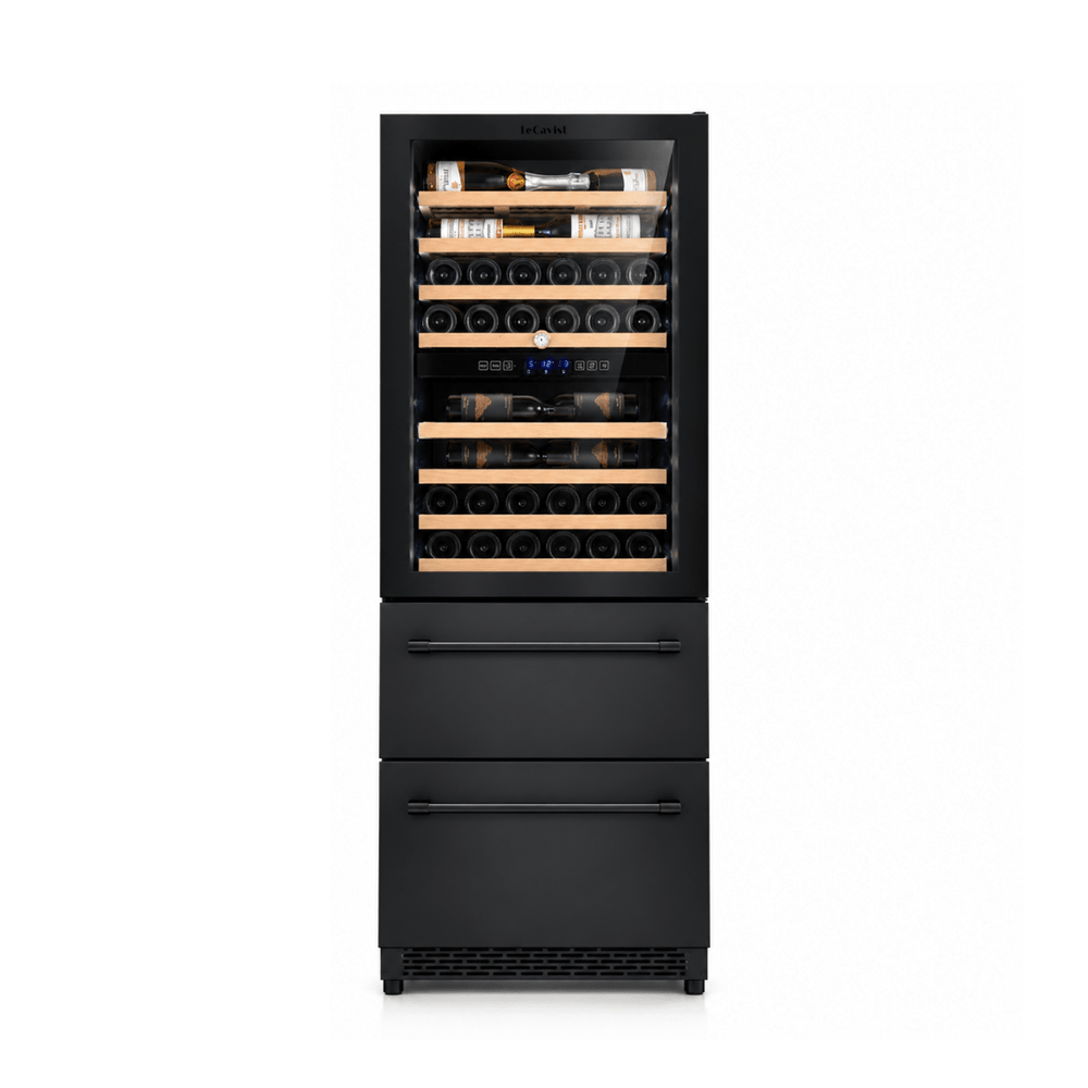 LECAVIST Wine Cabinet - 133 Bottle - Triple Zone with Beverage Drawers - Built-in - Black (LCS458VN2DP) - LeCavist NZ