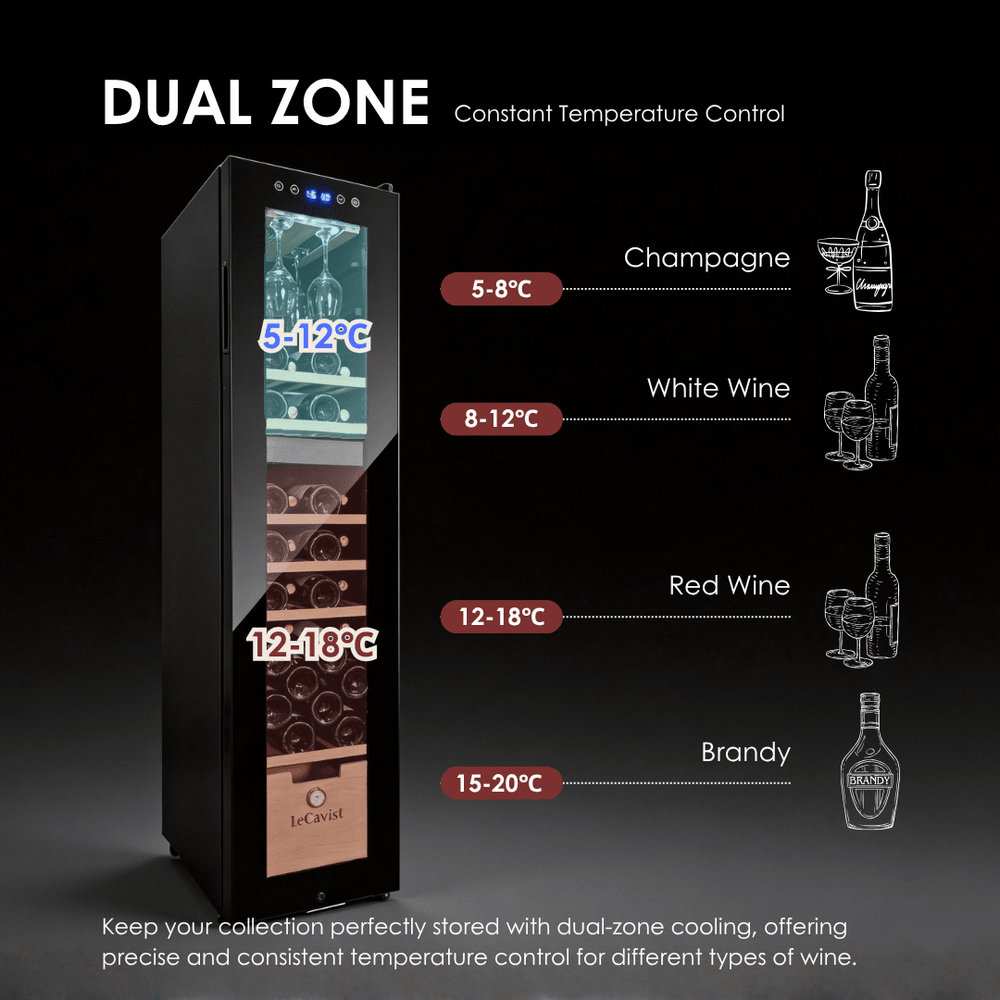 LECAVIST Wine Cabinet - 68 Bottle - Dual Zone - Freestanding - Black (LCS70VN2Z) - LeCavist NZ