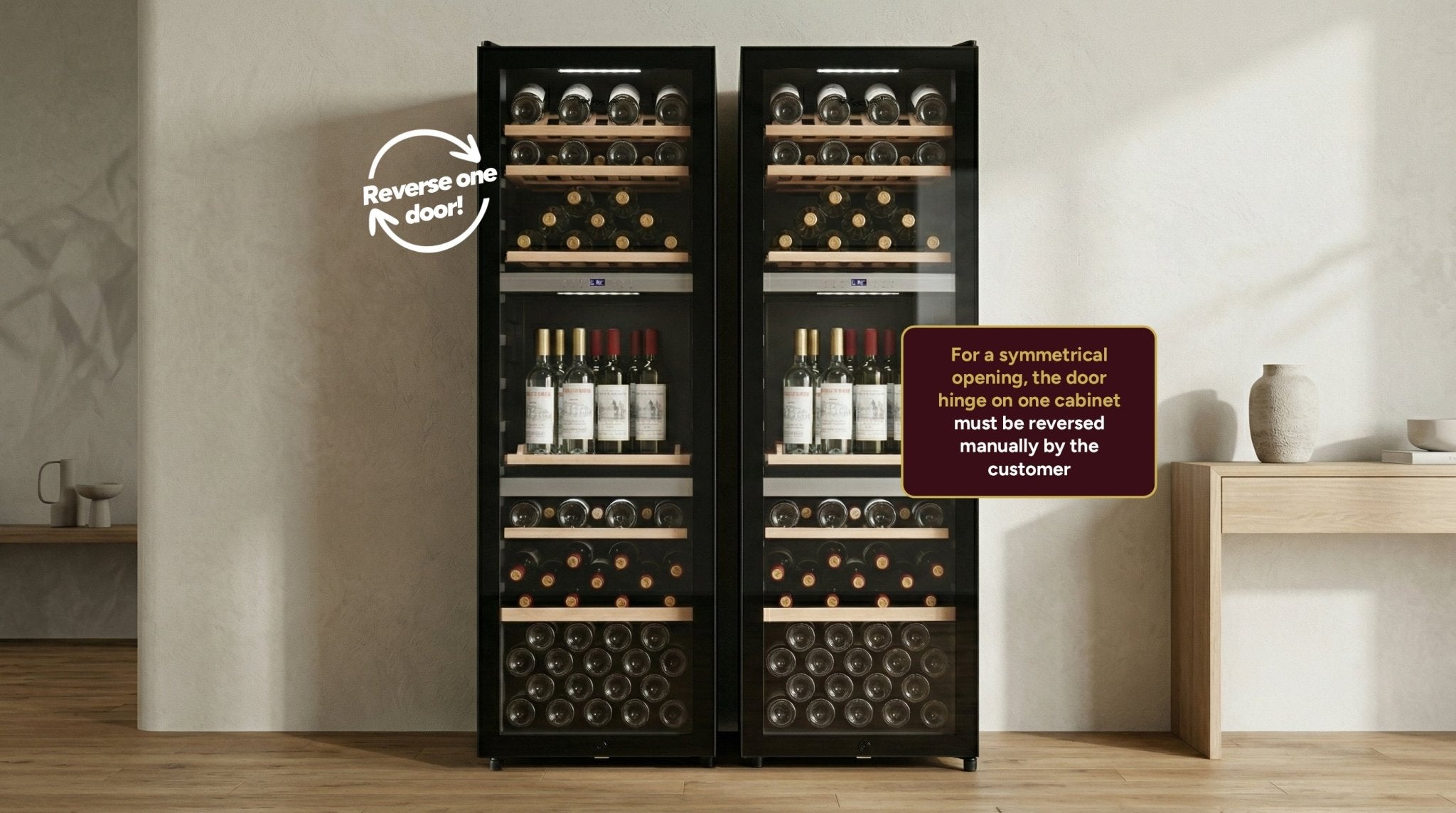 LECAVIST Wine Cabinet Duo - 280 Bottle (2 x 140) - Triple Zone - Freestanding - Black (LEK1403ZPVX2) - LeCavist NZ
