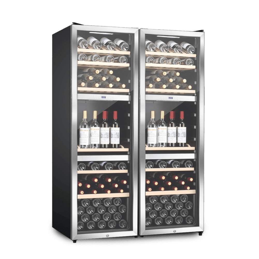 PRODUCT: LECAVIST Wine Cabinet Duo- 280 Bottle (2 x 140) - Triple Zone - Freestanding - Stainless Steel (LEK1403ZPVXX2) - Freestanding - LeCavist Wine Cabinets