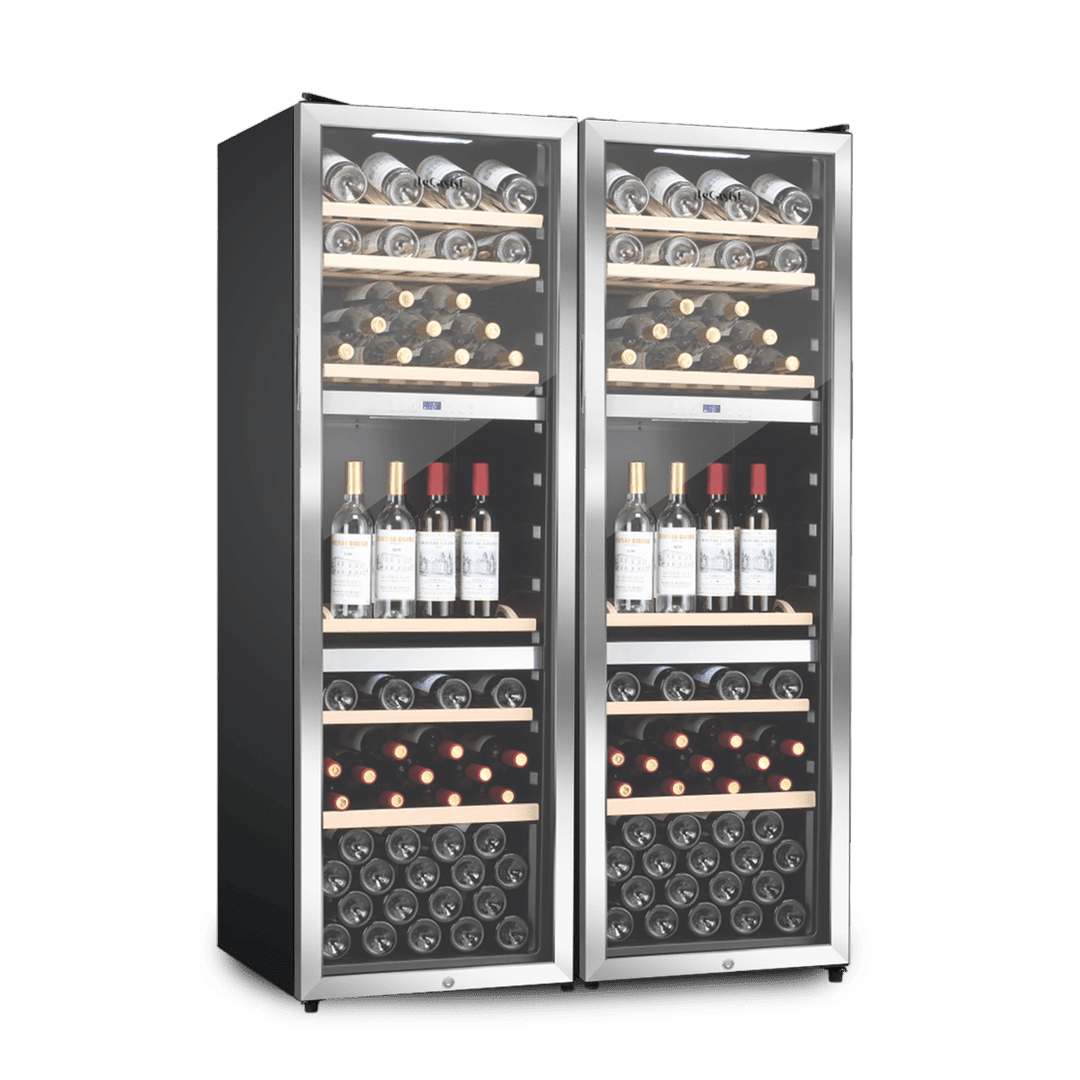 PRODUCT: LECAVIST Wine Cabinet Duo- 280 Bottle (2 x 140) - Triple Zone - Freestanding - Stainless Steel (LEK1403ZPVXX2) - Freestanding - LeCavist Wine Cabinets